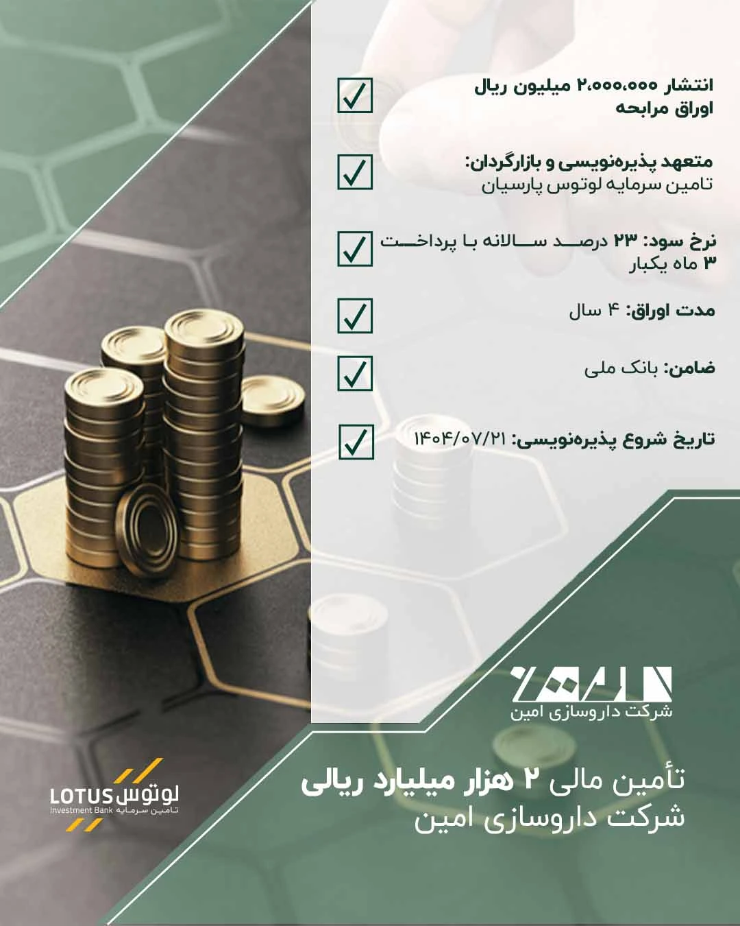 تامین مالی داروسازی امین توسط «لوتوس»